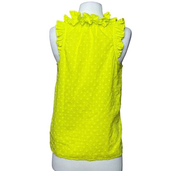 J.Crew Yellow Ruffle Neck Tank Blouse Dots Size Small - Picture 2 of 6